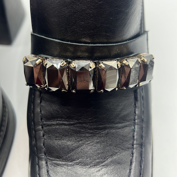 RAS black chunky heel leather loafer square toe/heel w/jewel detail SZ 39 US 9 - Picture 11 of 13